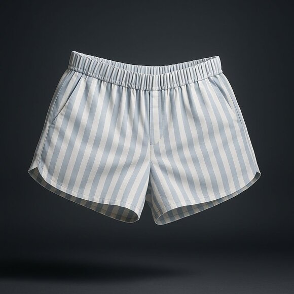Madewell Cotton Poplin Pull-On Shorts Women's Sz Large Weathered Sky Blue Stripe - Picture 16 of 16